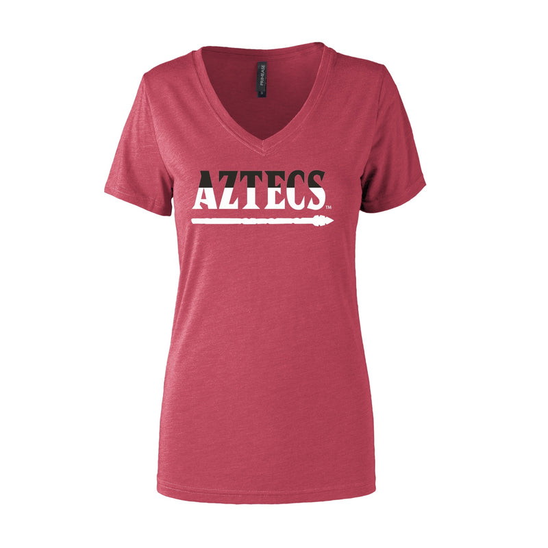 Women's Semi- Fitted Premium V- Neck T-Shirt  - Red Heather - San Diego State