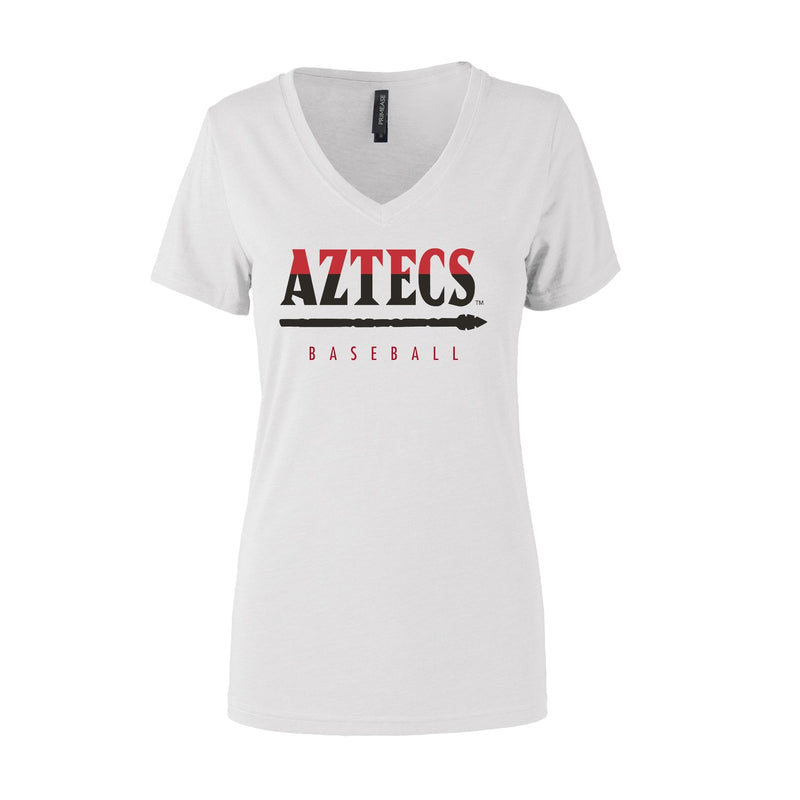 Women's Semi- Fitted Premium V- Neck T-Shirt  - White - San Diego State BASEBALL