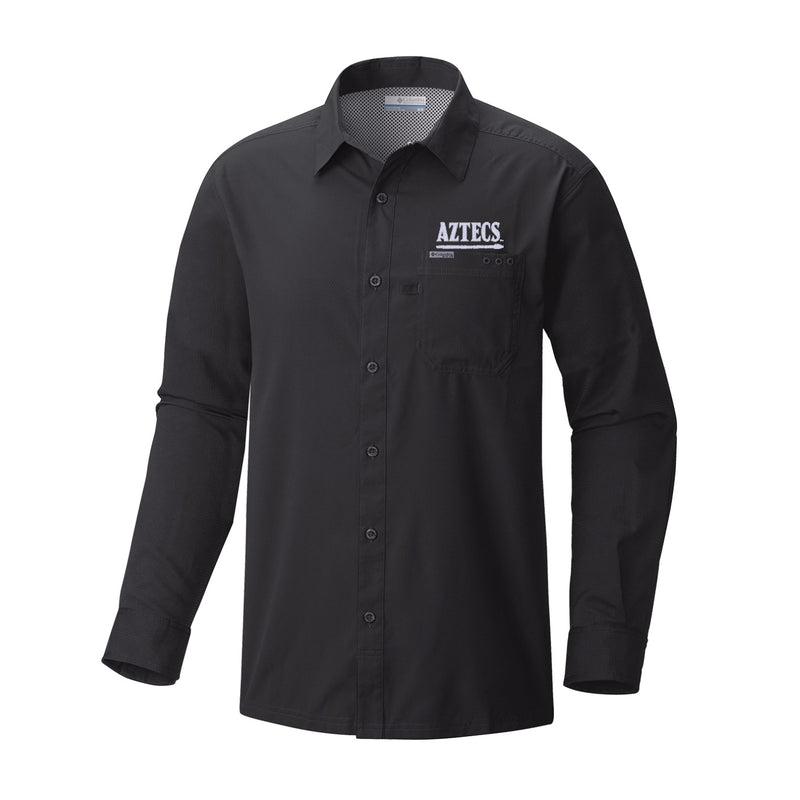 Men's Slack Tide Long Sleeve Shirt - Black - Embroidery Text Drop